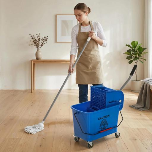 Cubo de Fregar con Escurridor Panel Separador y Ruedas Capacidad 20L para Limpieza Doméstica 45x26,5x70 cm Azul