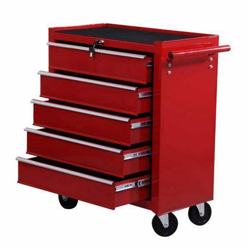 Carro caja de herramientas taller movil con 5 cajones 4 ruedas chapa de Acero Rojo [5]