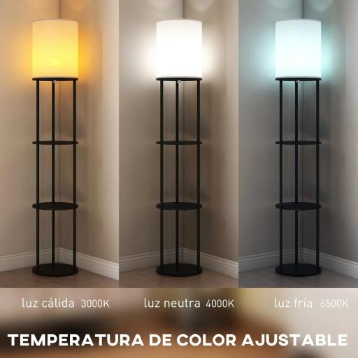 Lámpara de Pie con Estantes con 3 Temperaturas de Color Control Remoto para Salón Dormitorio Oficina Negro [2]