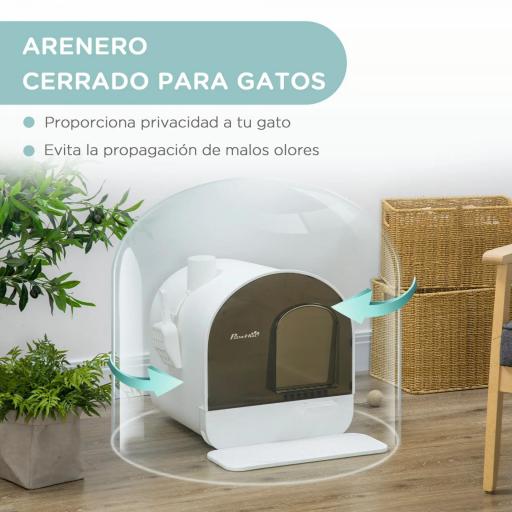 Arenero para Gatos Caja de Arena Cerrada para Gatos con Bandeja Extraíble Pala y Filtro 43x44x47 cm Blanco [4]