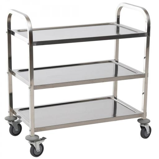 Carrito Auxiliar con Ruedas de Acero Inoxidable 90,5x50,5x88,2 cm Carrito de Cocina con Bandejas y 2 Brazos Plata [4]