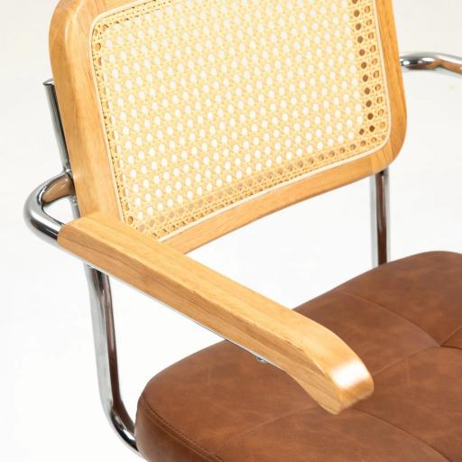 Silla de Escritorio Altura Ajustable con Función de Basculante y Respaldo de Ratán Sintético 60x55,5x82-90 cm Marrón [6]
