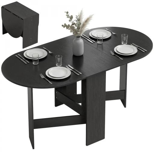 Mesa de Cocina Plegable con Alas Abatibles Mesa de Cocina Plegable de Forma Ovalada Estilo Moderno 163x80x75 cm Negro [9]