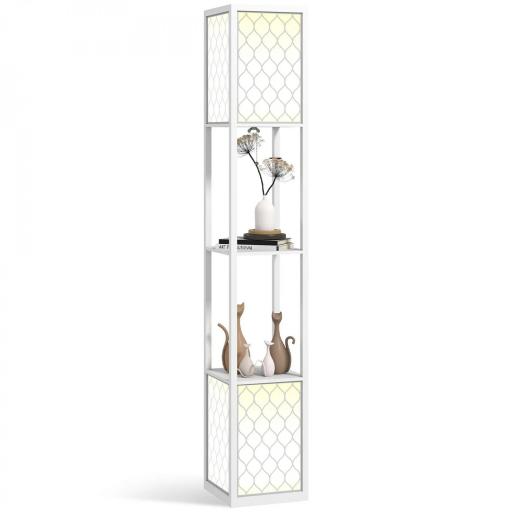 Lámpara de Pie Moderna con Estantes Pantallas de Malla e Interruptor de Cadena para Salón Dormitorio 26x26x156 cm Blanco [8]