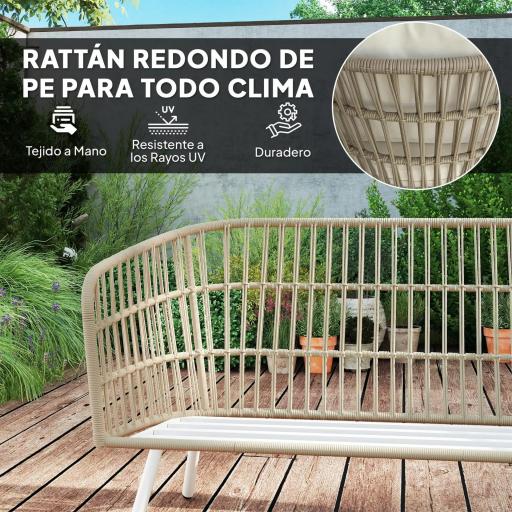 Conjunto de Jardín de 4 Piezas con Sofá Sillones y Mesa de Ratán Sintético Cojines Cómodos y Resistente a Rayos UV [5]