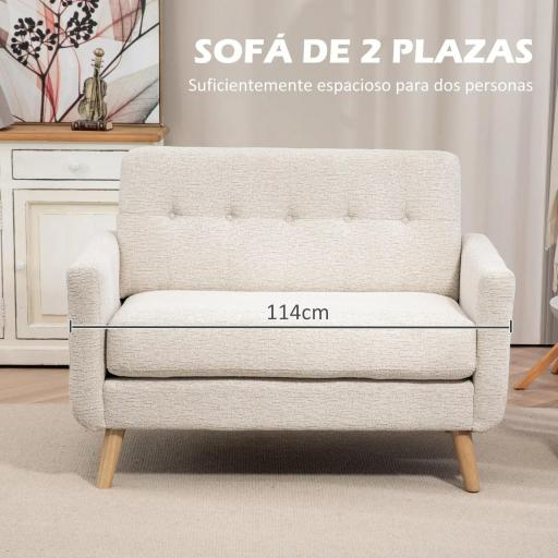 Sofá de 2 Plazas Moderno con Reposabrazos y Patas de Madera Carga 240 kg para Dormitorio Oficina 114x71x82 cm Beige [2]