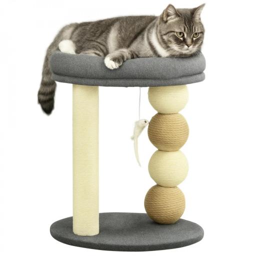 Árbol Rascador para Gatos Pequeño Torre para Gatos con Nido 4 Bolas y Poste de Sisal Carga 15 kg Ø40x48 cm Gris y Beige [9]