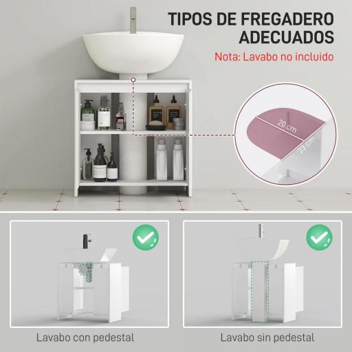Mueble para Debajo del Lavabo Moderno con Estante Mueble Lavabo con Pie Anti-vuelco Carga 40 kg 60x30x60 cm Blanco [2]