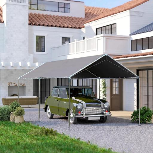 Carpa Garaje para Coche 3x6 m Cochera Portátil Impermeable con Toldo de Tela PE y Marco de Acero Galvanizado Gris [5]