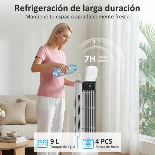 Climatizador Evaporativo de Torre 3 en 1 con Depósito de 9 L Oscilación 48° 3 Velocidades 3 Modos Temporizador Blanco [7]