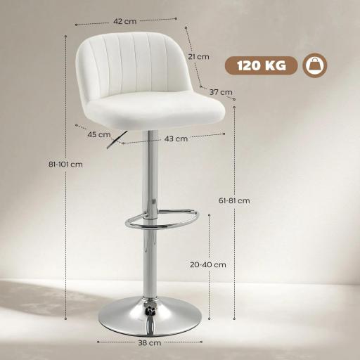Juego de 2 Taburetes de Bar Taburetes Altos de Cocina con Altura Ajustable Asiento Giratorio 43x45x81-101 cm Crema [1]