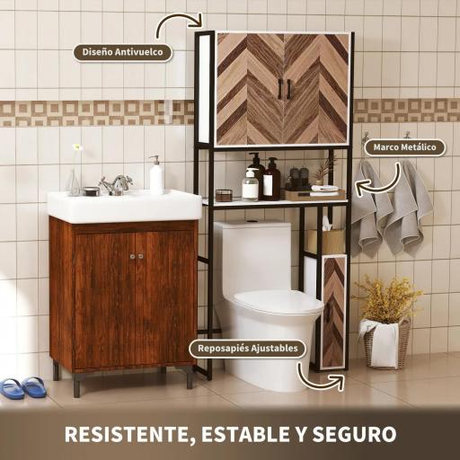 Mueble sobre Inodoro Armario sobre Inodoro con Estantes Ajustables y Compartimento Abierto 79,5x23x178 cm Multicolor [6]