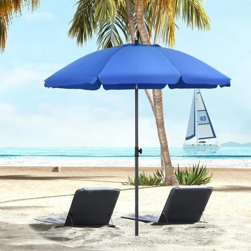 Sombrilla de Playa con Protección UV50+ Mástil de Ø32 mm y Toldo Ajustable Ø180x209 cm Azul