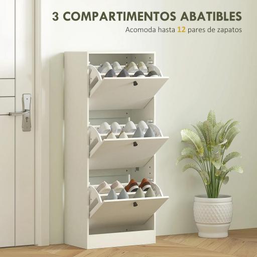 Zapatero con 3 Puertas Abatibles Estantes Ajustables y Diseño Compacto 47x28x115 cm Blanco Veteado [2]