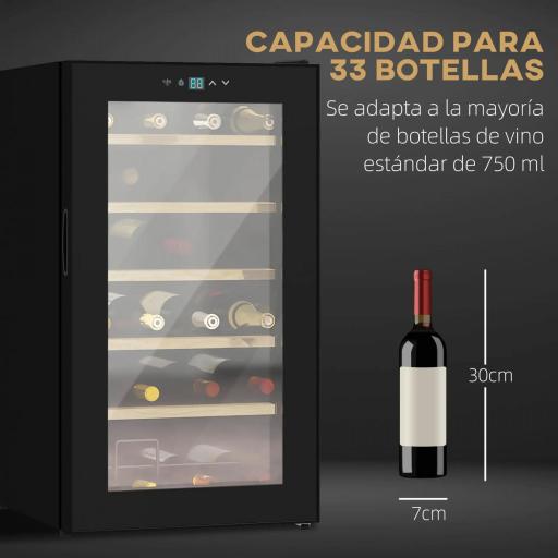 Nevera Vinos 24 Botellas 65L con Luz LED Interior Pantalla Táctil Puerta de Vidrio y 5 Estantes de Metal Negro [7]
