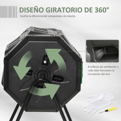 Compostador Giratorio 160L con Sistema de Ventilación y Patas de Acero para Compostaje de Residuos Orgánicos 71x65x96 cm [2]