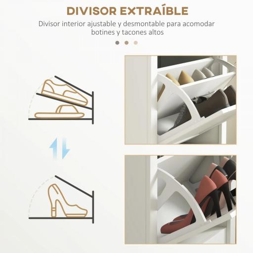 Zapatero Estrecho con 2 Puertas Estantes Ajustables y Compartimento Abierto para 10 Pares de Zapatos 58x24x105 cm Blanco [5]