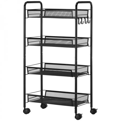 Carrito de Cocina de 4 Niveles Carrito de Almacenamiento con 4 Ganchos Carga 12 kg para Comedor Baño 45x26,5x84 cm Negro [9]