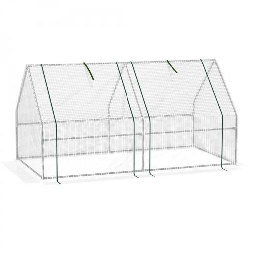 Mini Invernadero de Jardín Terraza 180x90x90cm Tipo Caseta Tubo de Acero con 2 Ventanas Enrollables Vivero Casero Blanco [9]