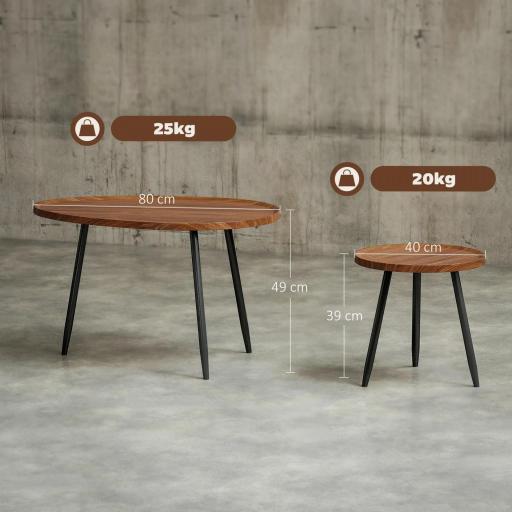 Juego de 2 Mesas Auxiliares Apilables Mesas Nido Estilo Moderno con Marco de Metal para Salón Dormitorio Efecto Madera [1]