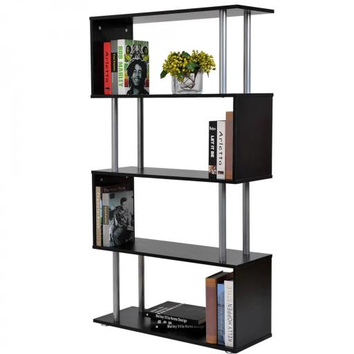 Librería en Forma S Estantería para Libros de 4 Niveles Mueble Estantería para Salón Oficina Estudio 80x30x145 cm Negro [7]