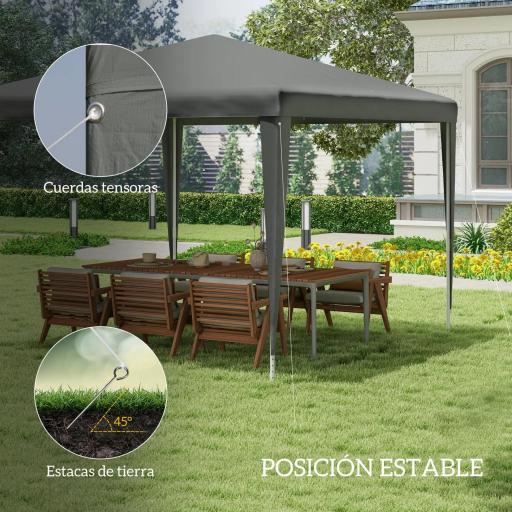 Carpa Desmontable de Jardín 3x3 m Gazebo Cenador para Exteriores con 4 Orificios de Drenaje y Tubo de Acero Gris [5]