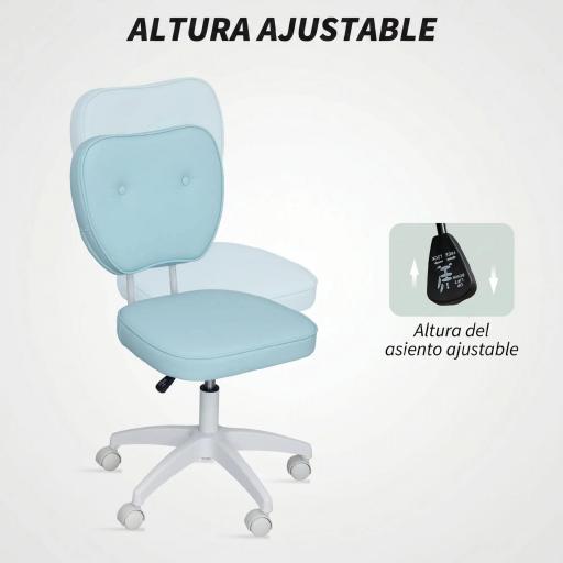 Silla de Oficina Giratoria Tapizada en PU con Altura Ajustable Sin Brazos Carga 120 kg 46x59x82-92 cm Azul Claro [6]