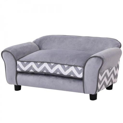 Sofá para Mascotas con Patas Cama para Perros de Madera con Cojín Acolchado Acogedora Funda Lavable 73,5x41x33 cm Gris [8]