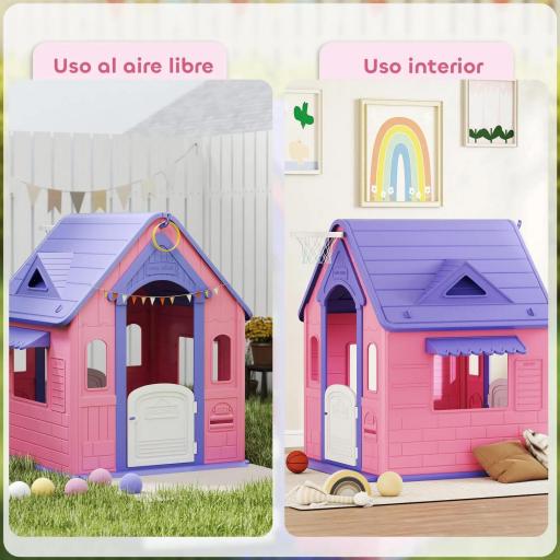 Casita Infantil Exterior e Interior 3 en 1 con Lanzamiento de Aros Baloncesto para Niños de 2-5 Años Rosa y Morado [2]