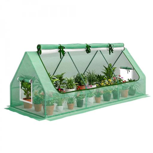 Invernadero de Terraza Mini Invernadero 240x90x90 cm con Ventanas de Malla para Cultivar Verduras y Flores Verde [9]