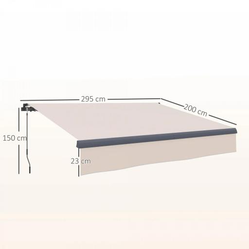 Toldo Manual Retráctil para Jardín con Manivela Protección UV Estructura de Metal y Aluminio 295x200 cm Crema [1]