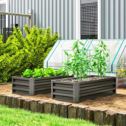 Juego de 2 Jardineras Exterior Grandes de Acero Galvanizado Huertos Urbanos para Terraza Jardín 110x50x30 cm Gris