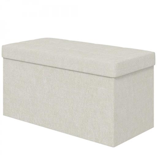 Puff Almacenaje, Banco Almacenaje Plegable 84 L 76x38x38 cm Tapizado en Lino Sintético Baúl de Almacenamiento Crema [4]