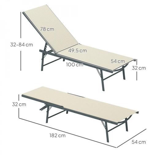 Juego de 2 Tumbonas Plegables Reclinables en 5 Posiciones con Estructura Metálica y Asiento de Malla Transpirable Crema [1]