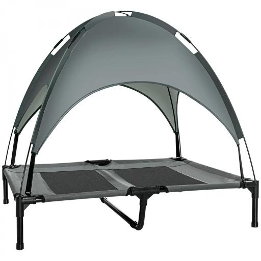 Cama Elevada para Mascotas Portátil con Toldo Extraíble Tela Transpirable al Aire Libre para Interior y Exterior 92x76x90 cm Gris [8]