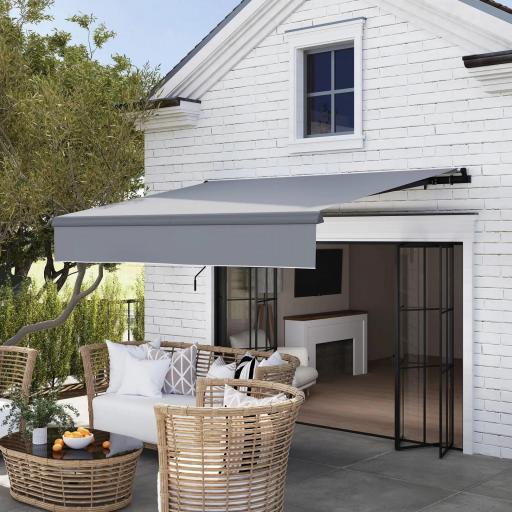 Toldo Manual Retráctil para Jardín con Manivela Protección UV Estructura de Metal y Aluminio 295x200 cm Gris [2]