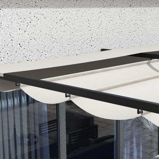 Pérgola de Pared para Exterior con Techo Retráctil para Patio Terraza Jardín 390x290x220 cm Crema [6]