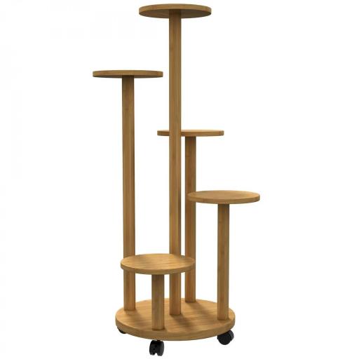 Soporte para Plantas de Bambú con Ruedas de 5 Niveles Estantería Redonda para Plantas para Esquina 33x33x90 cm Natural [8]