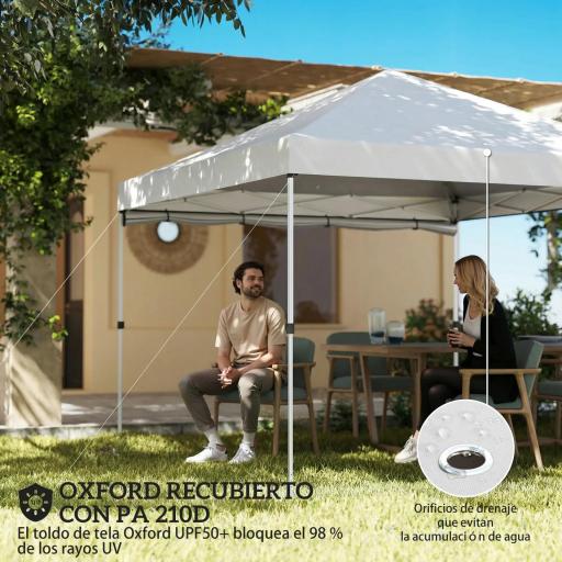 Carpa Plegable Pop-up 3x3 m con Pared Lateral UPF50+ Altura Ajustable Empuje Central Bolsa de Transporte Blanco [7]
