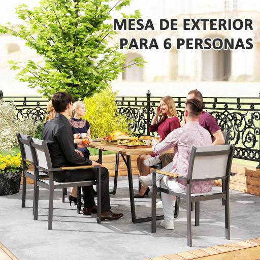 Mesa de Jardín Exterior de Madera 175x80x75 cm con Orificio para Sombrilla y Encimera de Listones Natural [7]