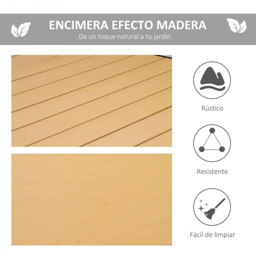 Mesa de Comedor Exterior de Aluminio Mesa de Jardín Exterior para 8 Personas con Encimera de Listones para Terraza Balcón 190x90x74 cm Natural y Negro [4]