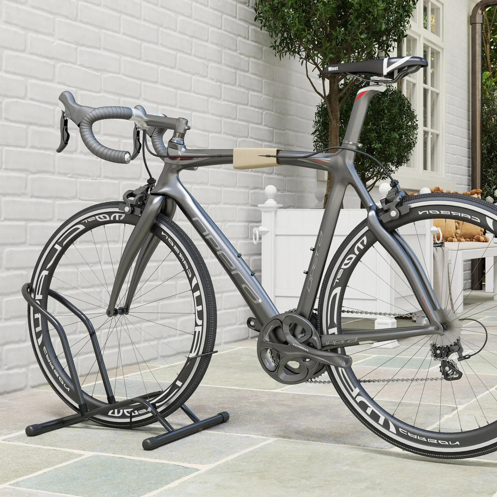 Soporte para Bicicletas de Acero Aparca Bicis de Suelo Portátil para Interior y Exterior 59x41x38 cm Negro
