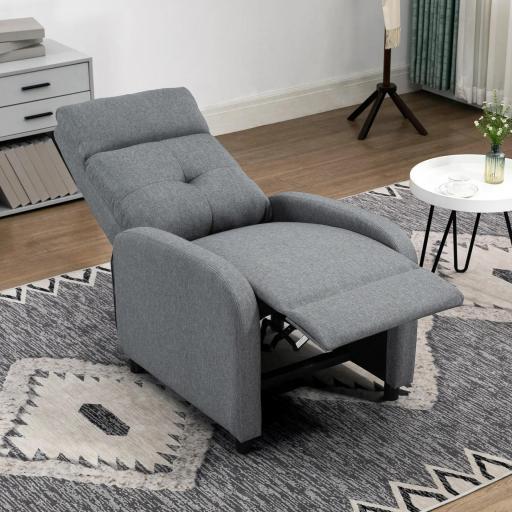 Sillón Reclinable Manual Sofá Individual con Reclinación hasta 155º Carga 150 kg Gris