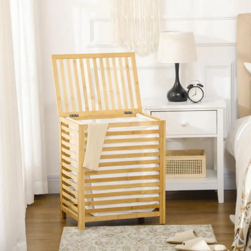 Cesta para la Colada de Bambú Capacidad de 55L Cesto para Ropa Sucia con 2 Asas y Bolsa Extraíble 50x36x60 cm Natural [8]