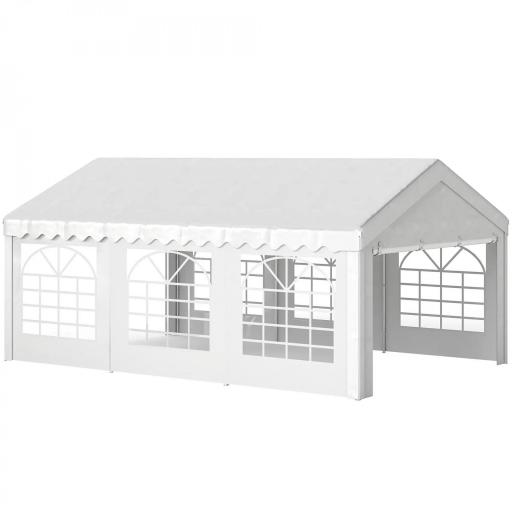 Carpa para Fiesta Cochera Gazebo 6x4m Pergola Cenador Pabellón 4 Paneles Laterales Ventanas Anti-UV para Eventos Bodas Acero PE Blanco [8]
