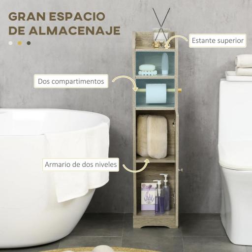 Portarrollos de Papel Higiénico con Armario para Baño con Estante Interior Ajustable 23x18x100 cm Gris [2]