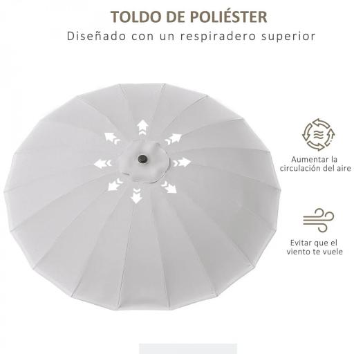 Sombrilla de Jardín Ø250x240 cm con Manivela Parasol con Ángulo Inclinable con 18 Varillas para Exterior Gris Claro [4]