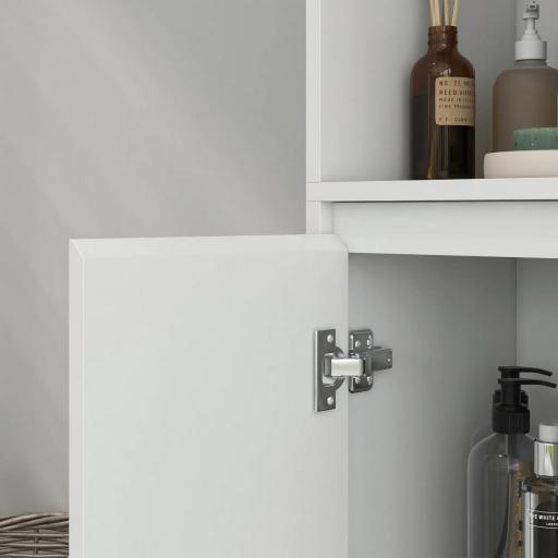 Armario de Baño con Estantes Abiertos Puerta y Estante Ajustable Antivuelco para Salón Dormitorio 53x30x80 cm Blanco [7]