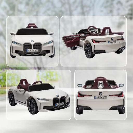 Coche Eléctrico para Niños 37-72 Meses Autorización BMW I4 con Control Remoto y Cinturón de Seguridad 115x67x45cm Blanco [6]
