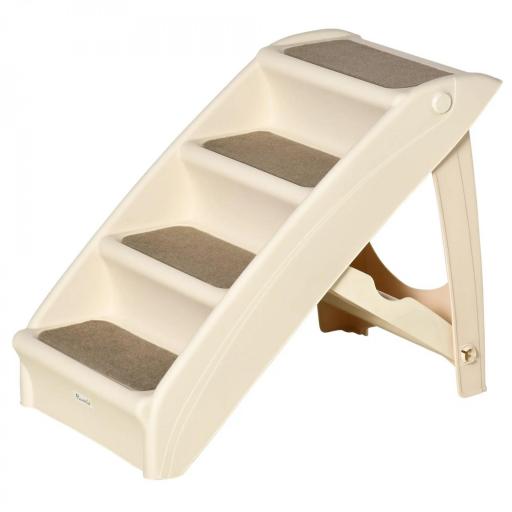 Escalón para Perros Gatos Portátil con Alfombras Antideslizantes para Cama Sofá Carga 20 kg 62x38x49,5 cm Beige [9]